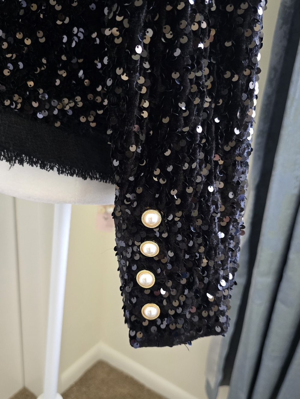 Nanette Lepore Black Sequin Fringe Jacket Sz. L, NWT - Picture 5 of 9